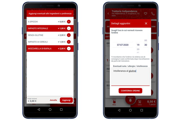 Scelta delle varianti e dell'orario - CEI Food, app efficiente e intuitiva sia per il gestore che il cliente