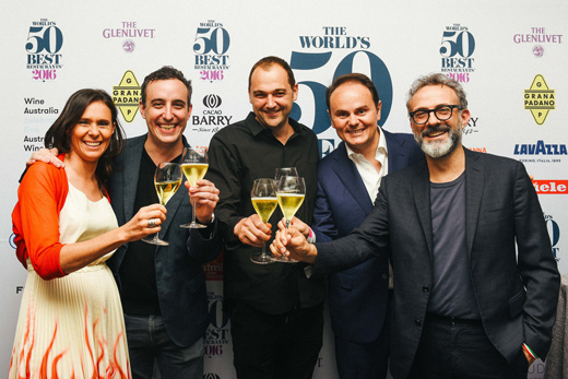 Camilla Lunelli, Will Guidara, Daniel Humm, Matteo Lunelli e Massimo Bottura