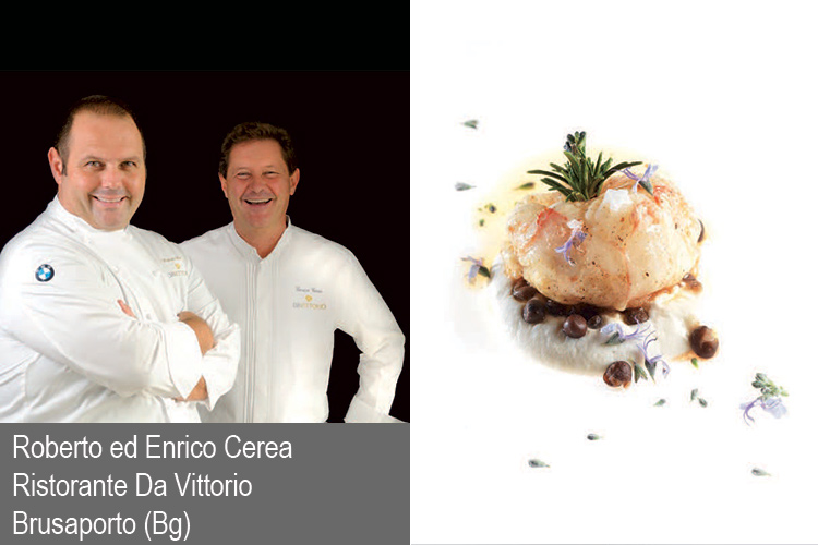 Bobo e Chicco Cerea e la loro Coda di scampo (Coda di scampo con crema di mandorle e roveja)