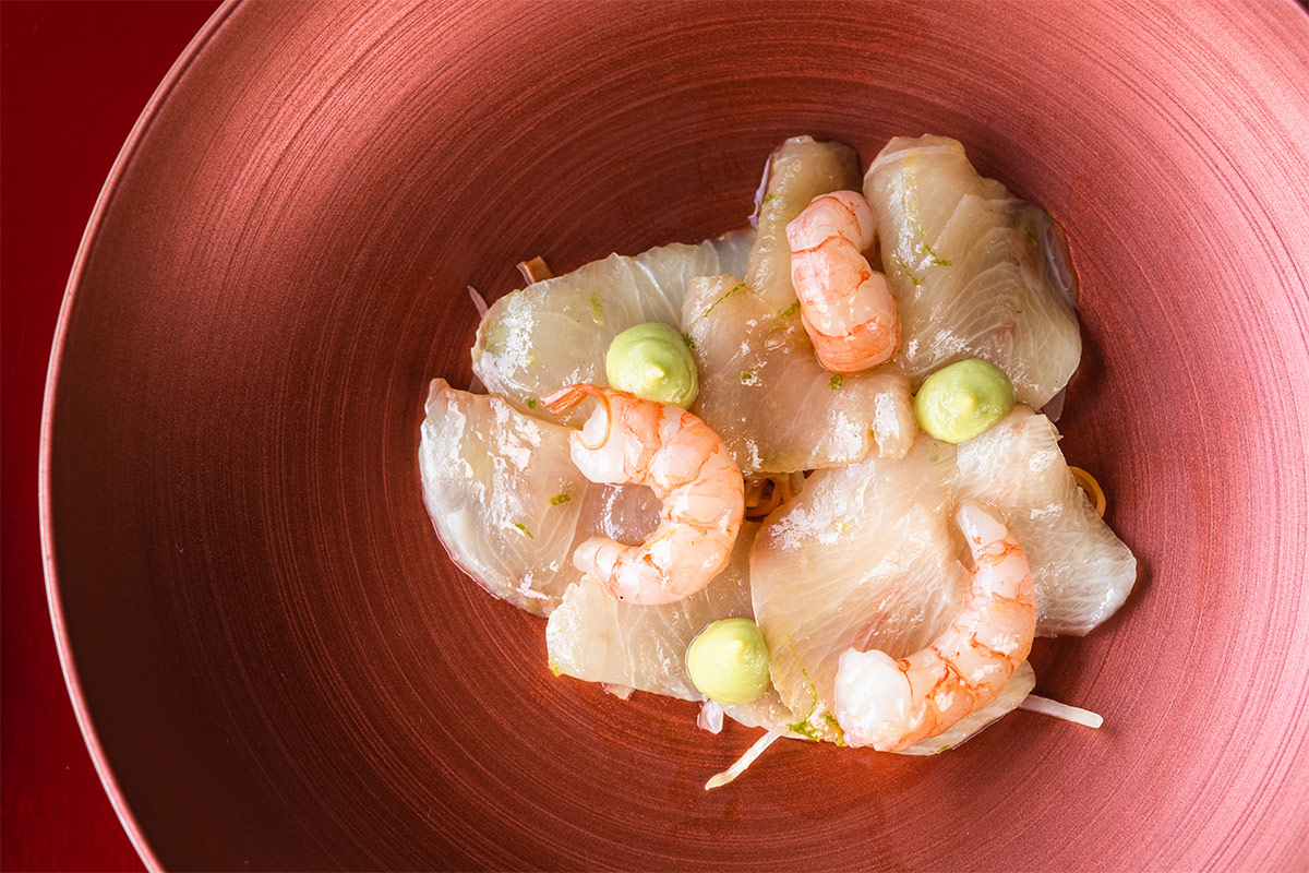 Crudo di ricciola e gamberi in saor di ortaggi Abbinamenti, Il Sannio enologico sposa la cucina grandi firme