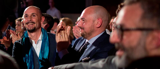 da sinistra: Enrico Crippa (chef del Piazza Duomo), Beppe Palmieri e Massimo Bottura (rispettivamente sommelier e chef dell'Osteria Francescana) da sinistra: Enrico Crippa (chef del Piazza Duomo), Beppe Palmieri e Massimo Bottura (rispettivamente sommelier e chef dell'Osteria Francescana)