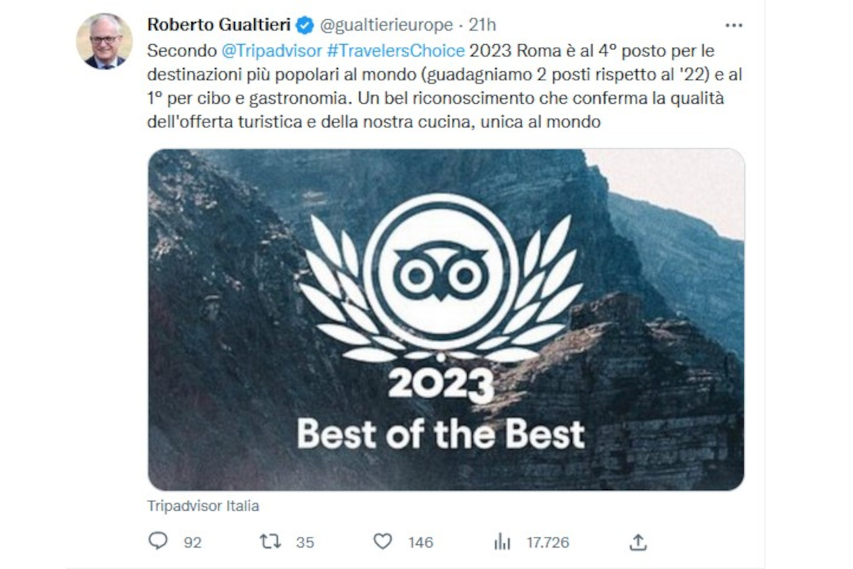 Roma premiata da Tripadvisor