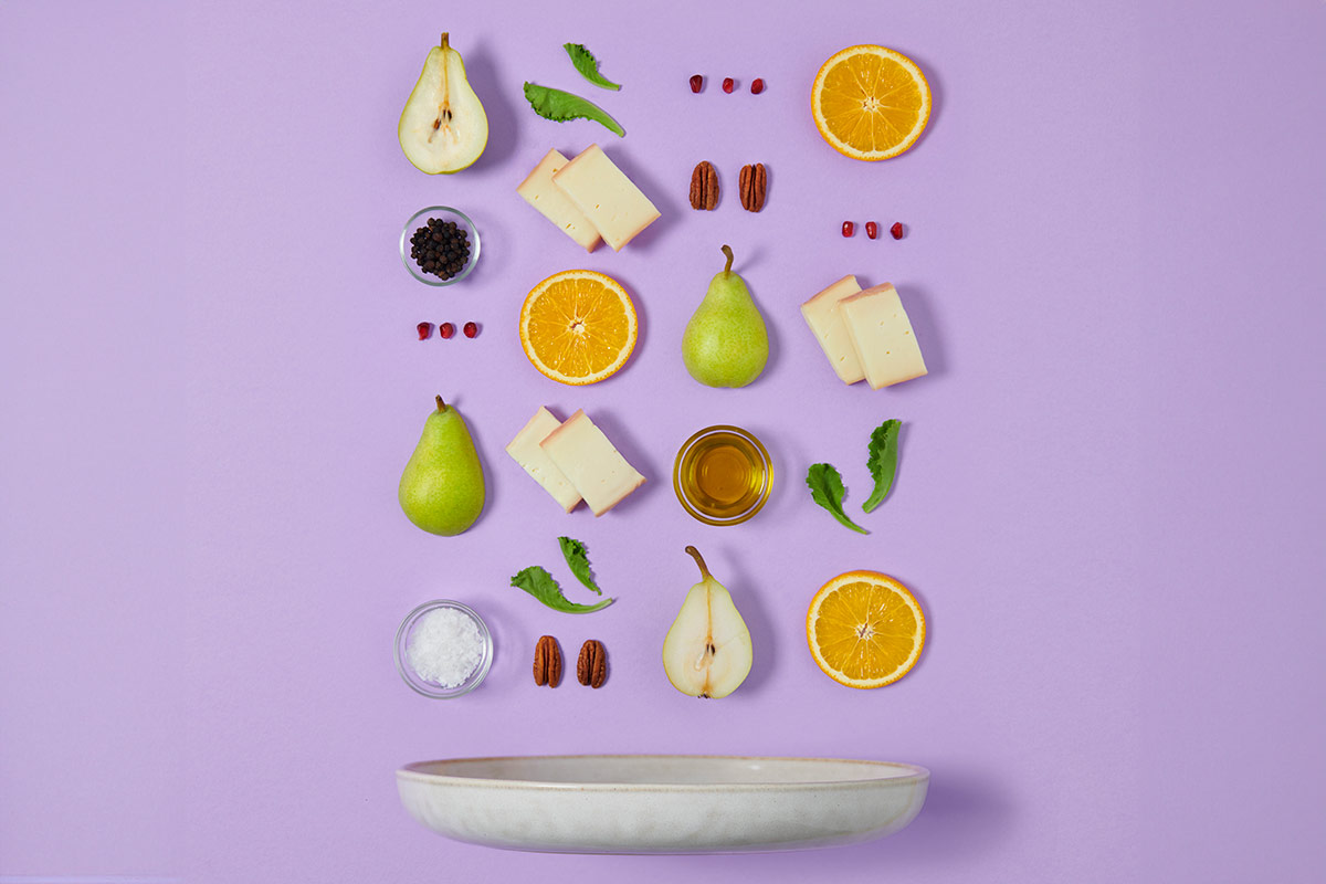 Insalata invernale, arancia, Taleggio DOP e melograno