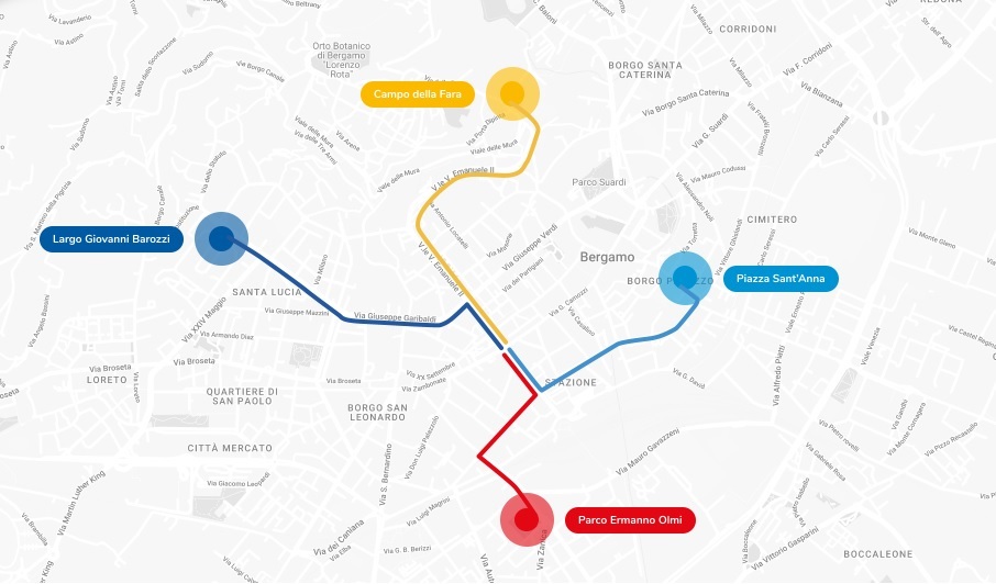 La mappa del percorso Boom per l'inaugurazione a Bergamo e Brescia della Capitale italiana della Cultura