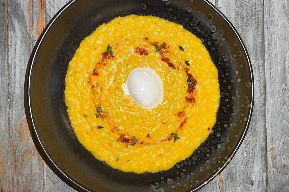 Risotto alla crema di zucca delica, 'nduja e burrata