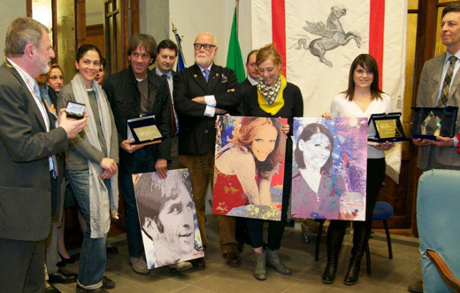 da sinistra: Alberto Lupini, Rosanna Marziale, Davide Oldani, Giovanni Busi, Renato Missaglia, Domenico Raimondo, Adua Villa, Sona Peronaci e Nicola Cesare Baldrighi