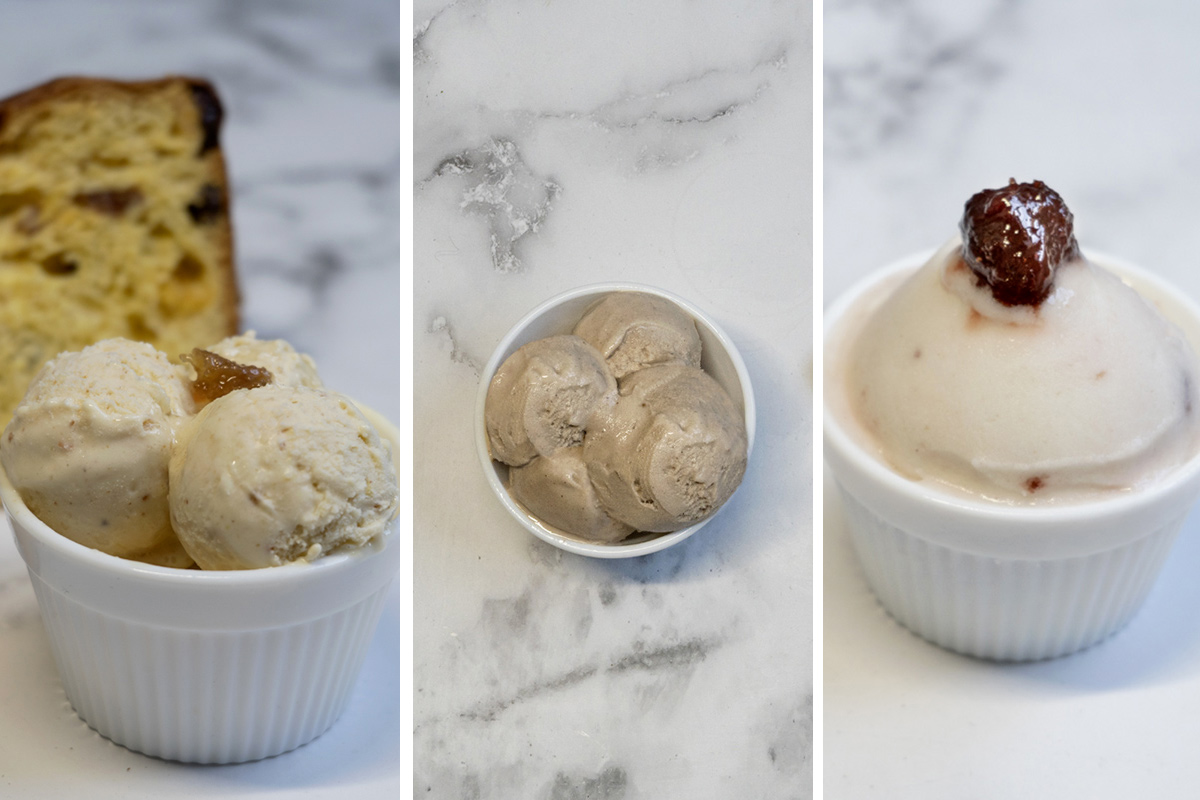 I tre gusti di gelato scelti dalla gelatiera A Natale, non solo panettone. Ora anche il gelato