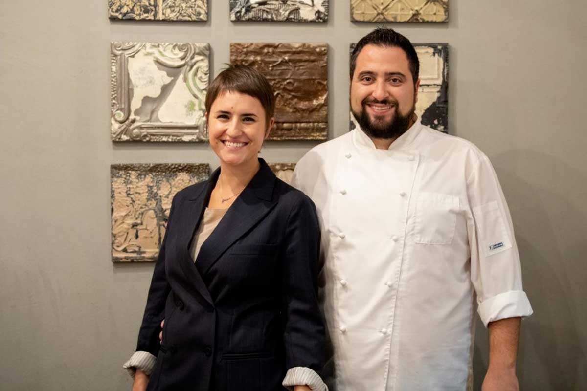Da sinistra, Francesca Mauri e lo chef Cristian Fagone Impronte a Bergamo, nuovo menu speciale e progetti in vista