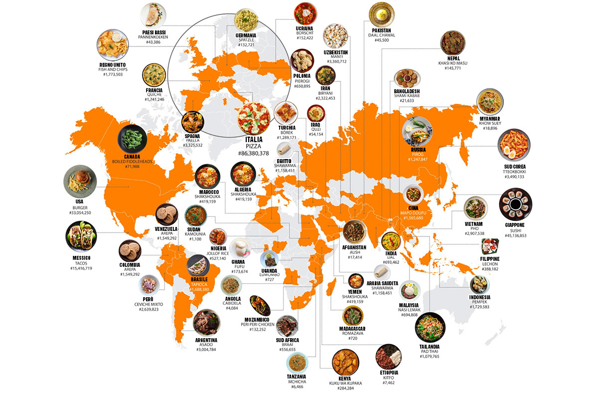 Mappa dei piatti più popolari per paese Il cibo italiano più instagrammabile? La pizza