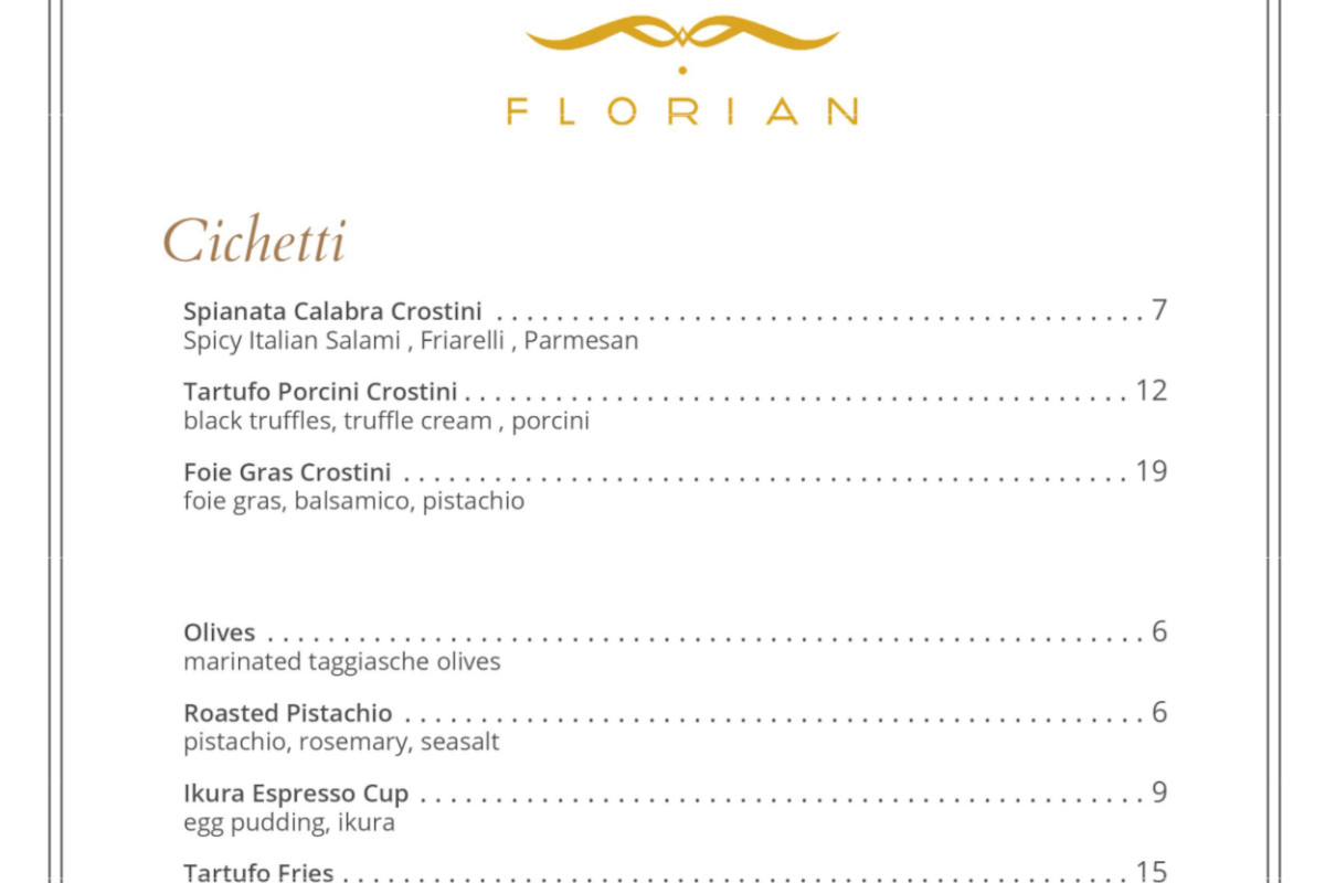 I cicchetti nel menu del Florian di Singapore  Italian sounding, non solo cibo: all'estero copiano anche bar e ristoranti