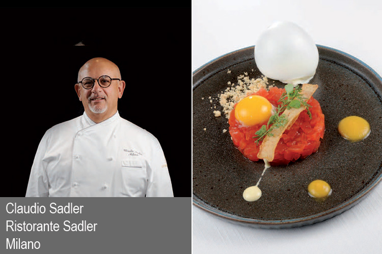 Claudio Sadler con il suo piatto (Pummarola Tartare) Claudio Sadler con il suo piatto (Pummarola Tartare)