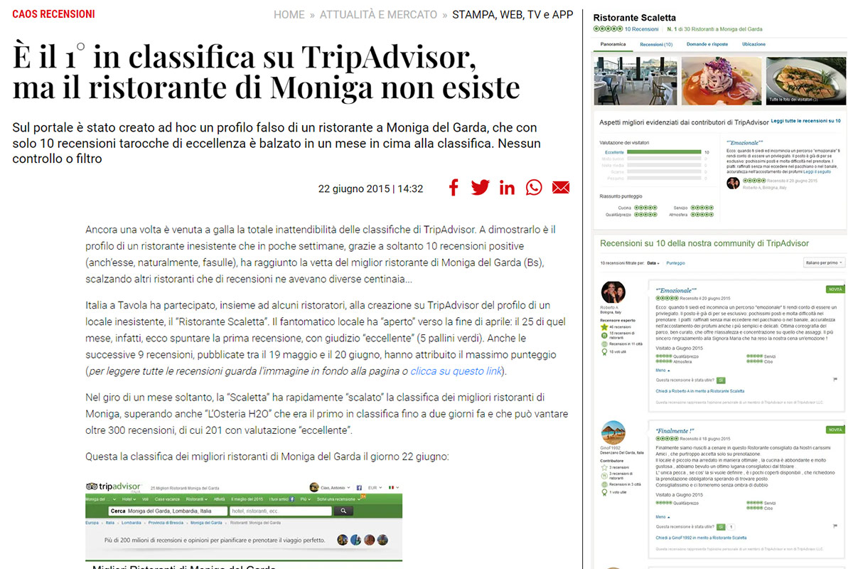 Tripadvisor e i social network della cattiveria (e della speculazione)