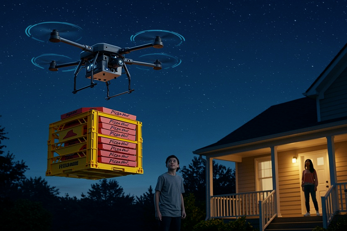 Quando la pizza arriva in drone: il futuro del delivery è già qui