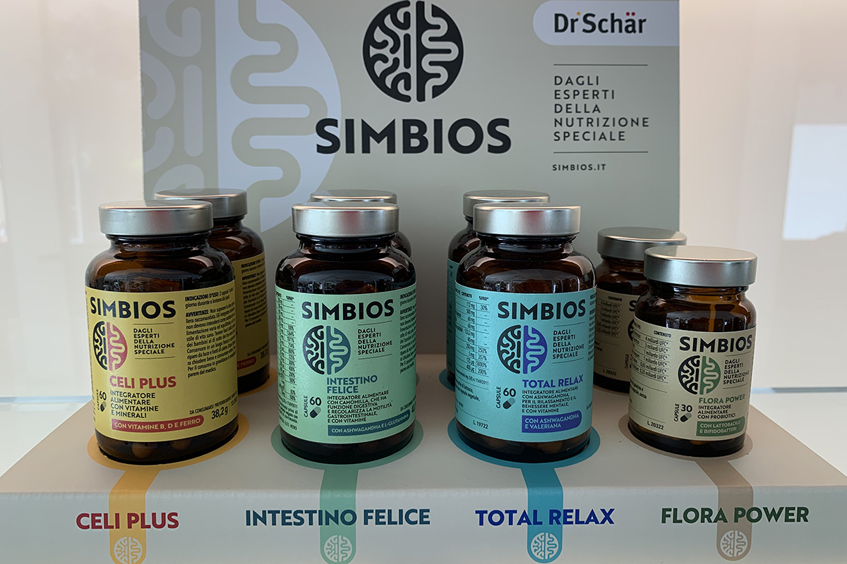 Quattro prodotti della gamma Simbios Dr. Sch&auml;r presenta Simbios, per il benessere di intestino e mente