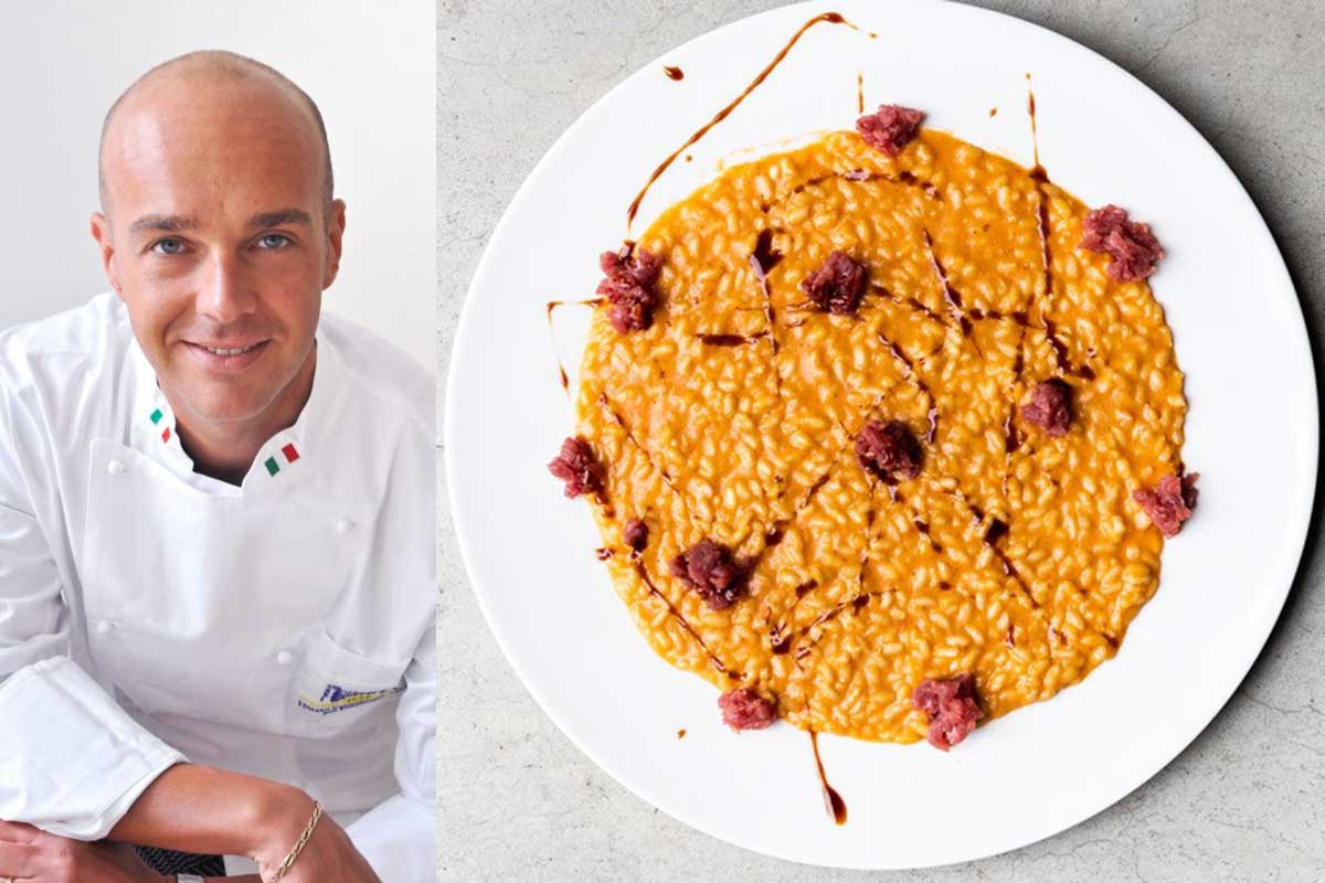 Luca Zecchin - Risotto con salsiccia di Bra cruda e melassa di peperoni rossi di Carmagnola La tradizione langarola reinterpretata nei ristoranti gourmet del territorio