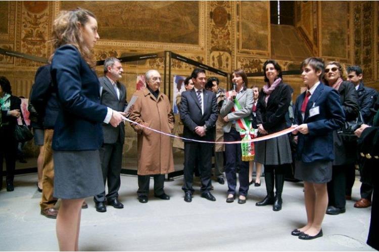 Da sinistra, tra le due hostess, Alberto Lupini, Gualtiero Marchesi, Aldo Cursano, Sara Biagiotti e Carla Rey